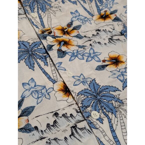 Arizona Jean Shirt Mens Sz XL Button Down Hawaiian Tropical White Blue Flora - Picture 2 of 7